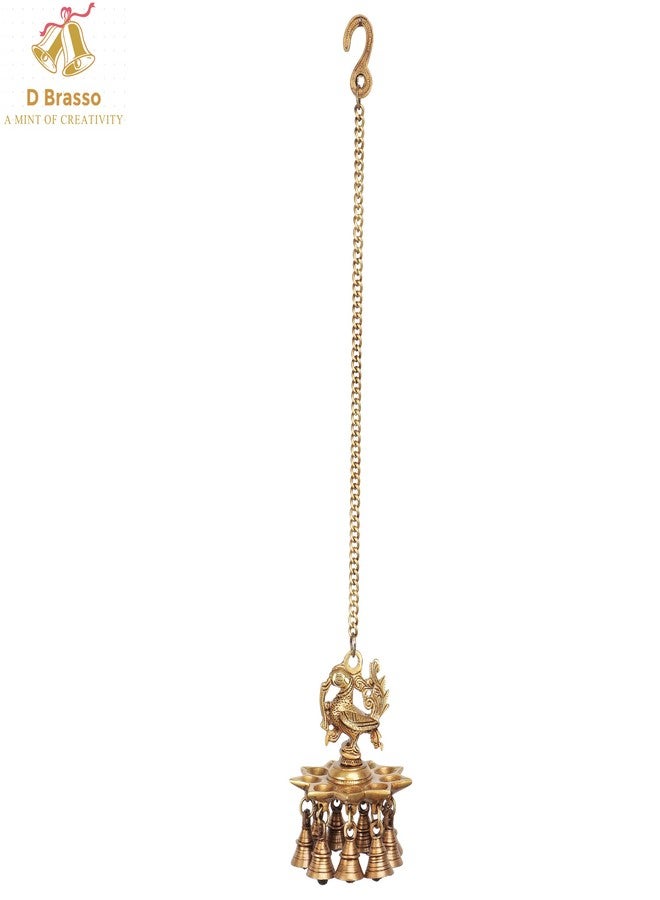 D Brasso Brass Peacock Design Hanging Diya with Bells, Brown, Standard (D4657) - Image 2